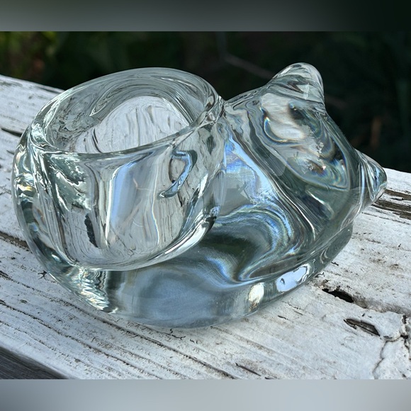 Vintage Indiana Glass Sleeping Cat Votive Holder - Picture 3 of 4